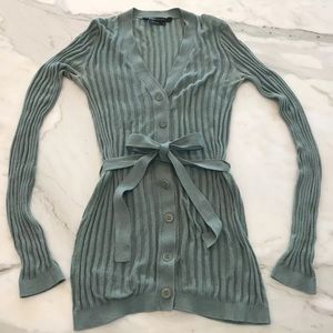 BCBG SAGE GREEN LIGHT WEIGHT BELTED CARDIGAN XS